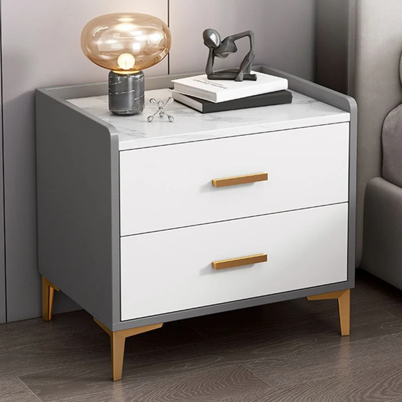 Mesita de noche contemporánea de madera con 2 cajones Gris Clearhalo