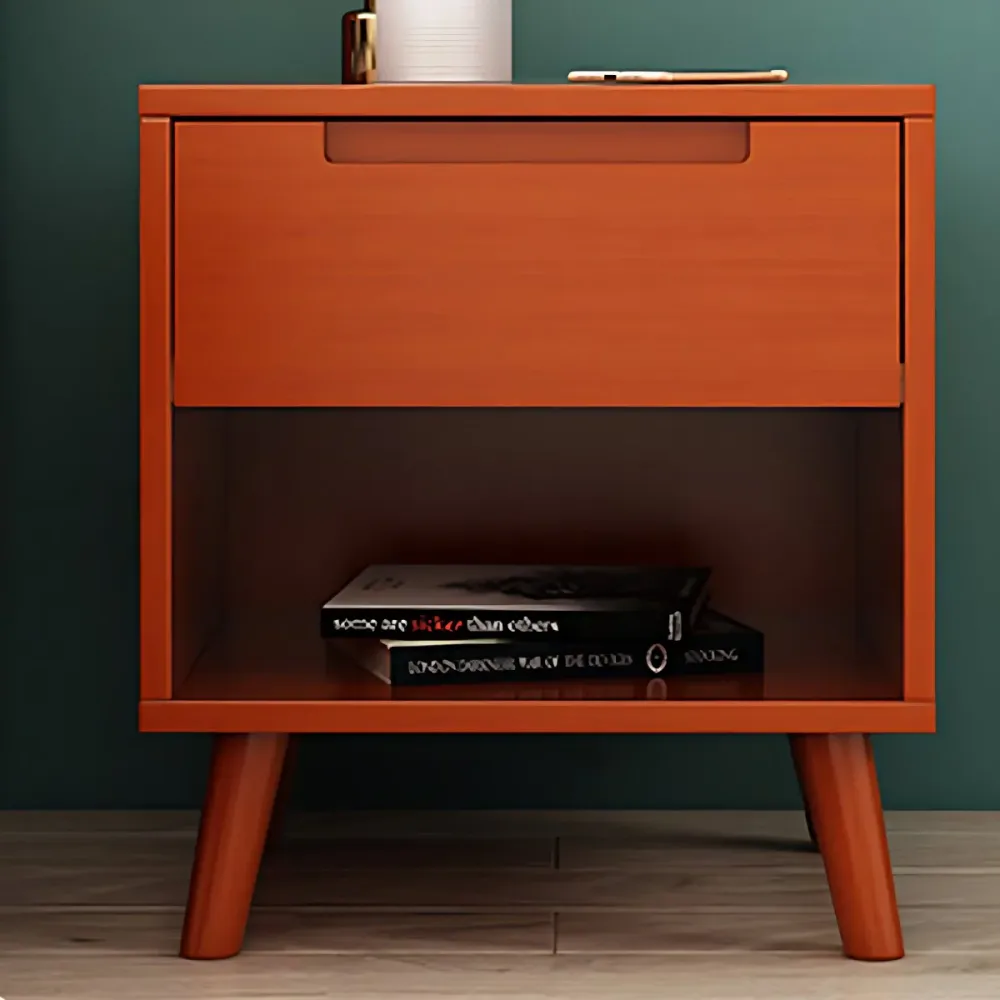 Mesita de noche contemporánea de madera maciza, cajones, cama, mesa de noche, patas incluidas Rojo Clearhalo