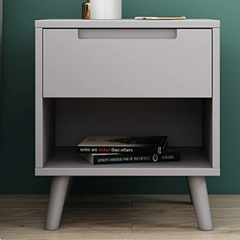 Mesita de noche contemporánea de madera maciza, cajones, cama, mesa de noche, patas incluidas Rojo Clearhalo