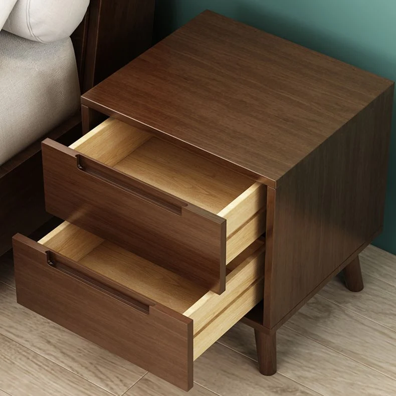 Mesita de noche contemporánea de madera maciza, cajones, cama, mesa de noche, patas incluidas Rojo Clearhalo