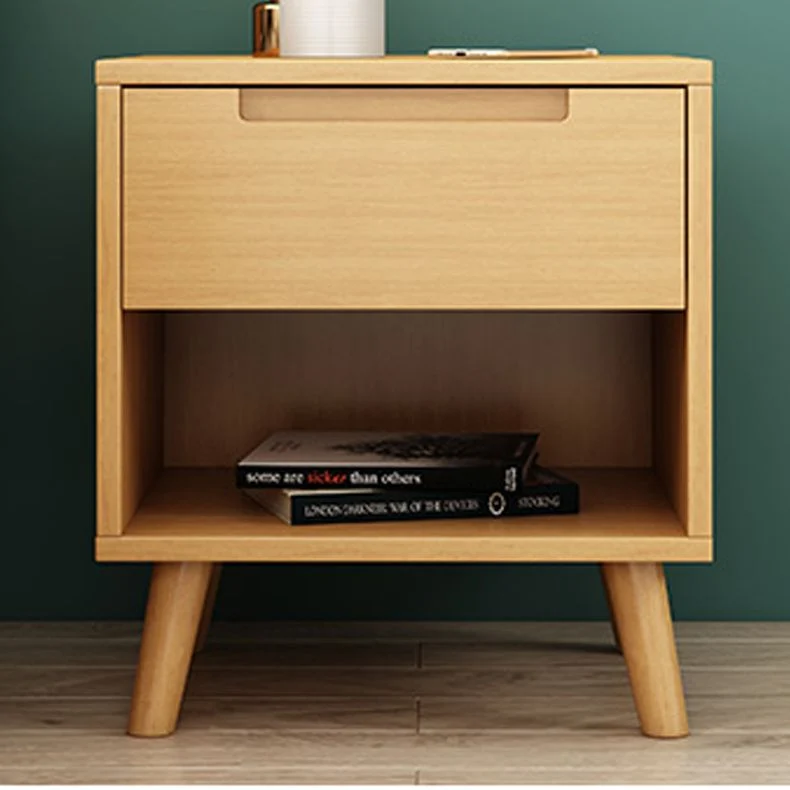 Mesita de noche contemporánea de madera maciza, cajones, cama, mesa de noche, patas incluidas Rojo Clearhalo