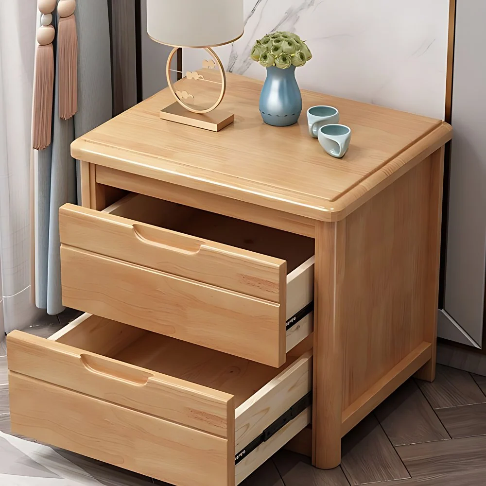 Mesita de noche contemporánea de madera maciza color espresso, mesa de noche de 20" de alto y 2 cajones Rojo Clearhalo