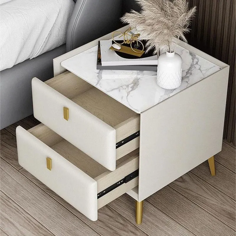 Mesita de noche contemporánea de madera maciza con cajones Blanco Clearhalo