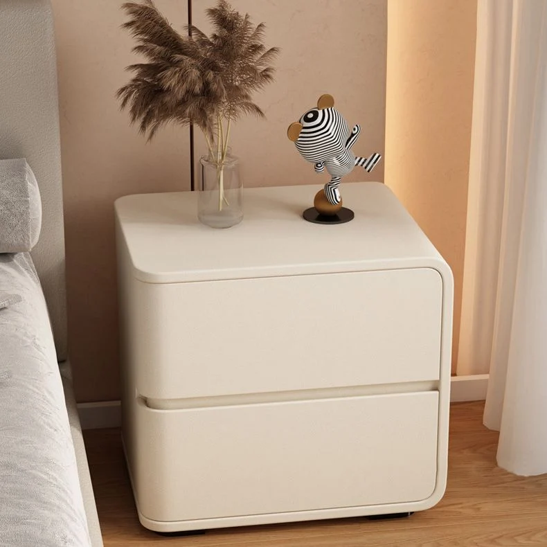 Mesita de noche contemporánea de madera maciza con 2 cajones Negro Clearhalo