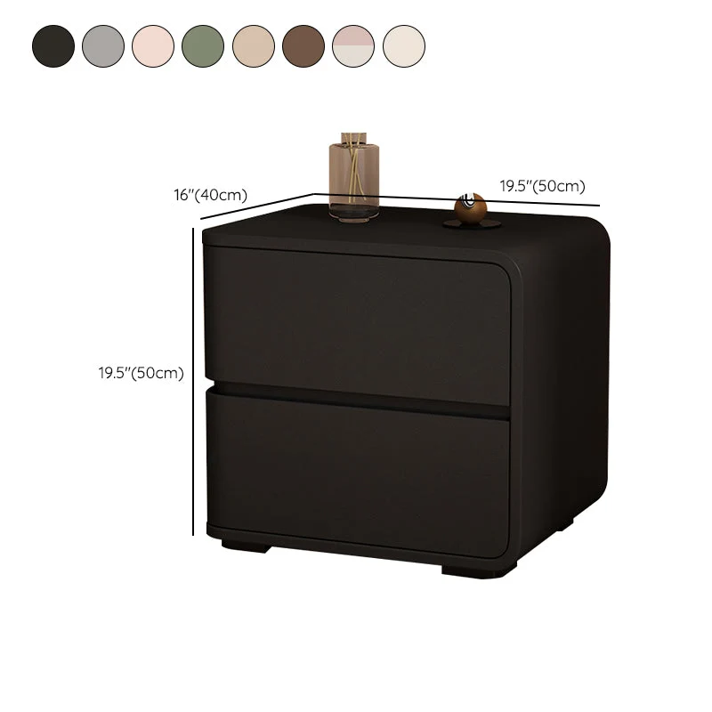 Mesita de noche contemporánea de madera maciza con 2 cajones Negro Clearhalo
