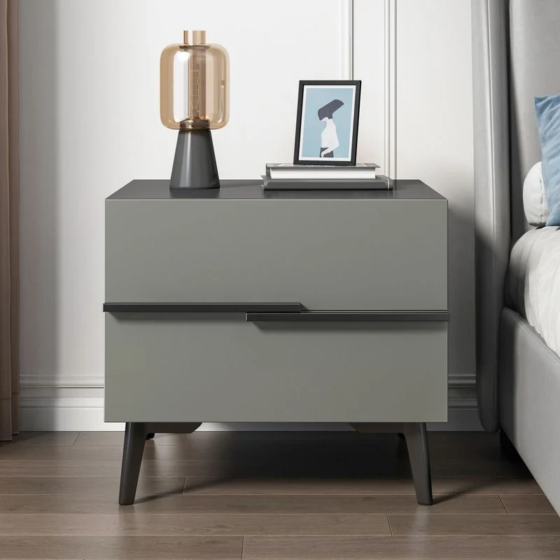Mesita de noche contemporánea de madera sintética con 2 cajones Gris Clearhalo