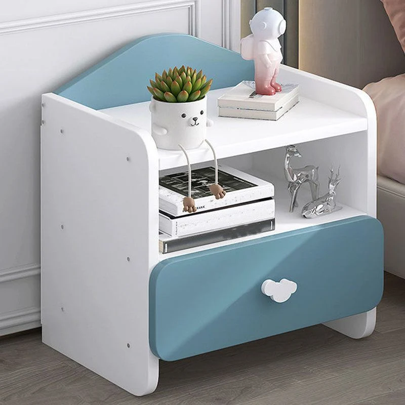 Mesita de noche contemporánea, mesita de noche con estante inferior, mesa de noche para dormitorio Blanco Clearhalo