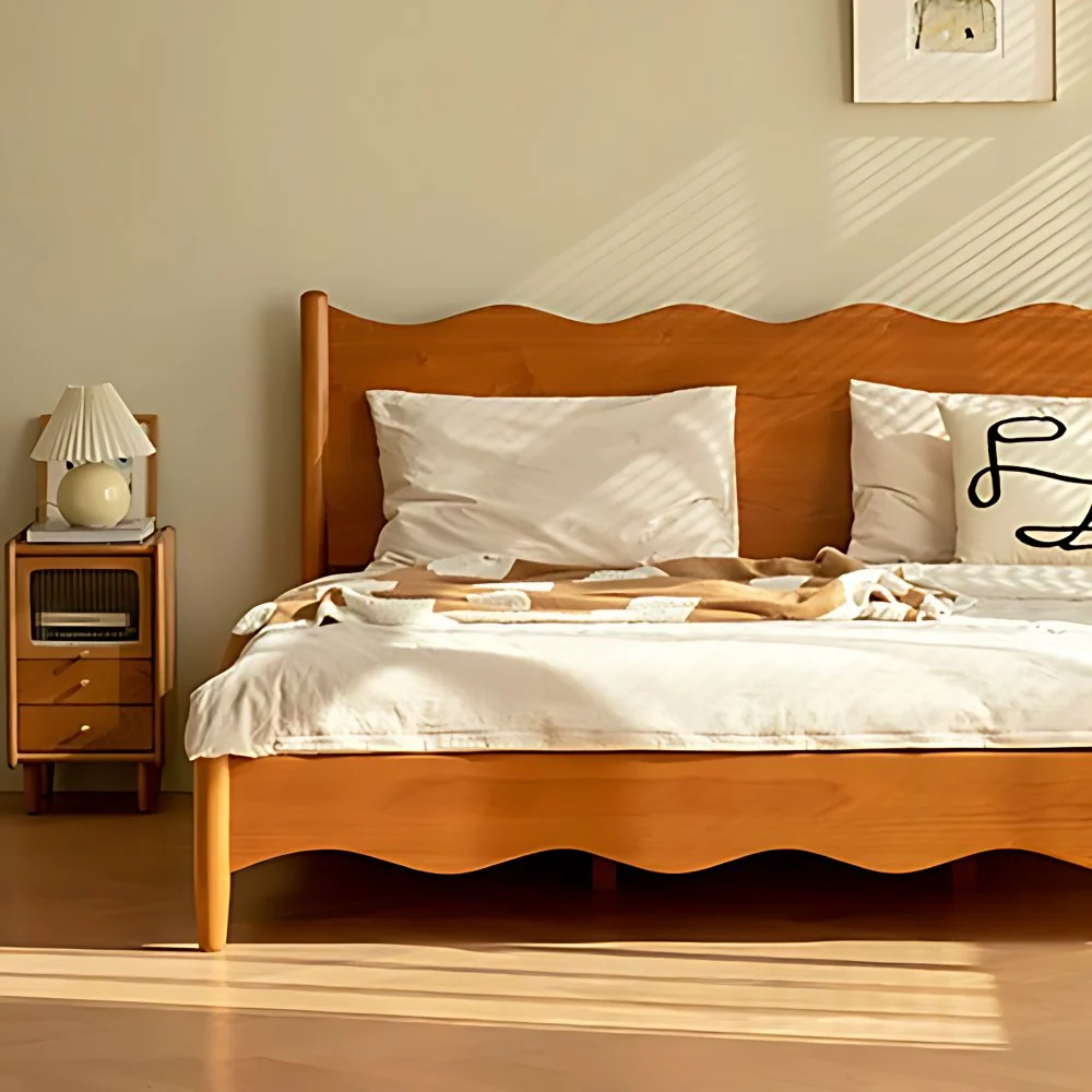 Mesita de noche contemporánea, mesita de noche de madera maciza para dormitorio Marron Clearhalo