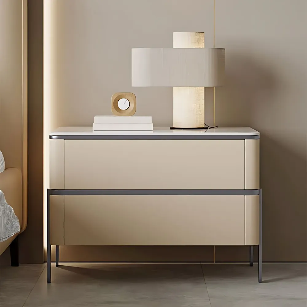 Mesita de noche contemporánea, mesita de noche de piedra para dormitorio Azul Clearhalo