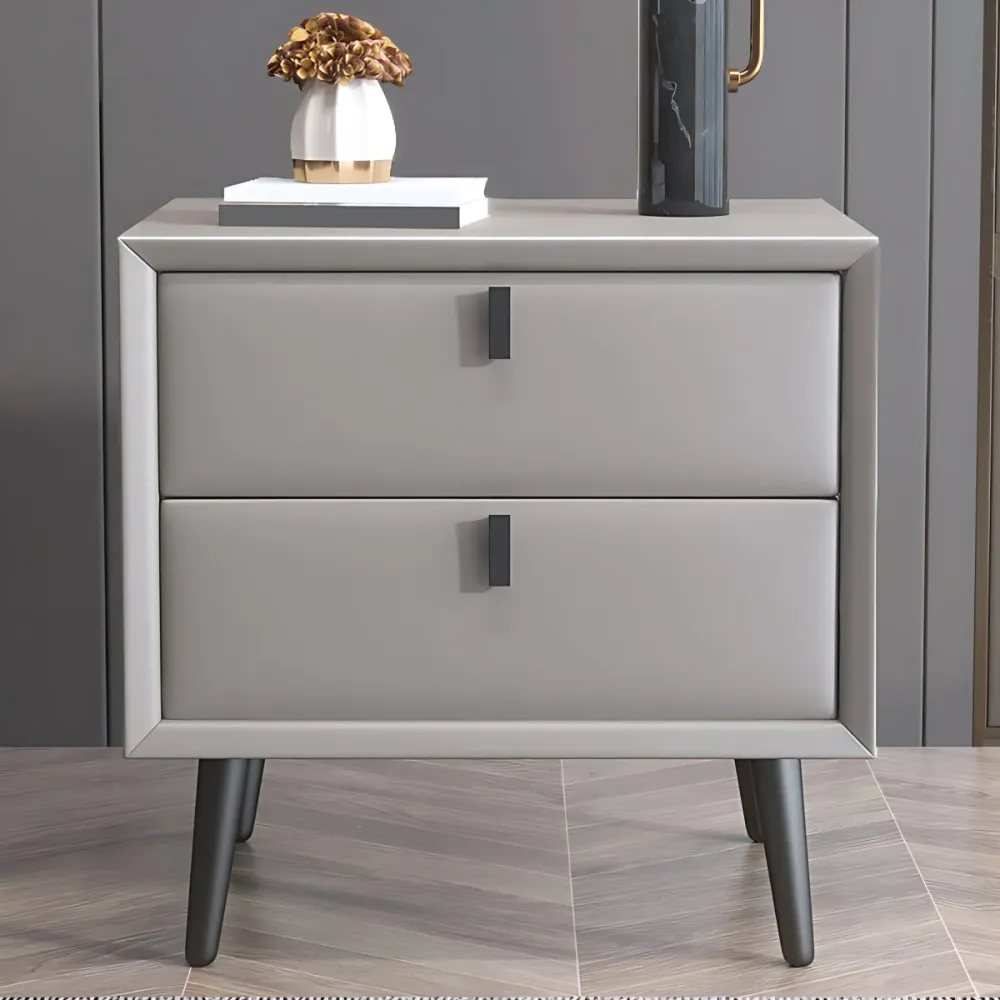 Mesita de noche de cuero, mesita de noche contemporánea de madera maciza con cajones Beis Clearhalo