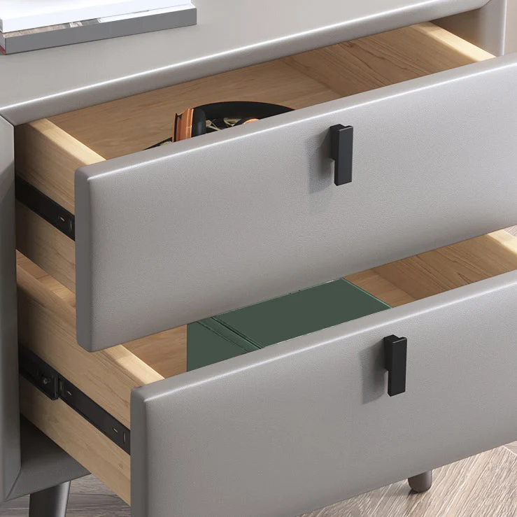 Mesita de noche de cuero, mesita de noche contemporánea de madera maciza con cajones Beis Clearhalo