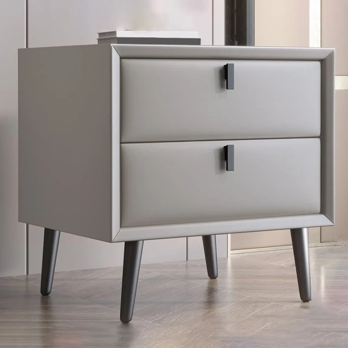 Mesita de noche de cuero, mesita de noche contemporánea de madera maciza con cajones Beis Clearhalo