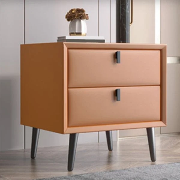 Mesita de noche de cuero, mesita de noche contemporánea de madera maciza con cajones Beis Clearhalo