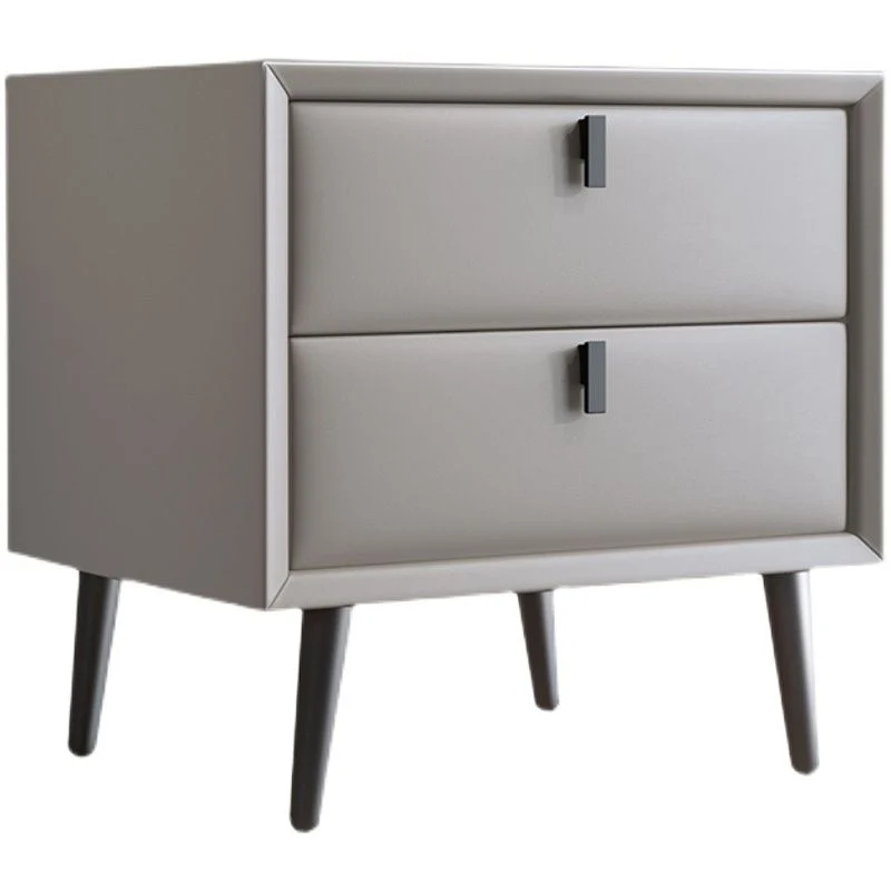 Mesita de noche de cuero, mesita de noche contemporánea de madera maciza con cajones Beis Clearhalo