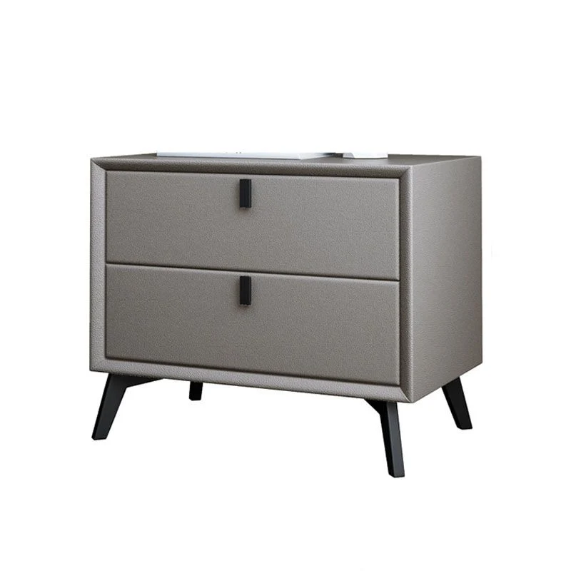 Mesita de noche de cuero mesita de noche contemporánea para dormitorio Marron Clearhalo