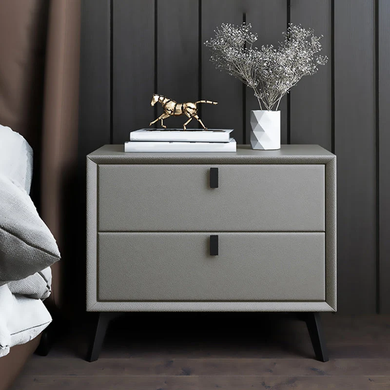 Mesita de noche de cuero mesita de noche contemporánea para dormitorio Marron Clearhalo
