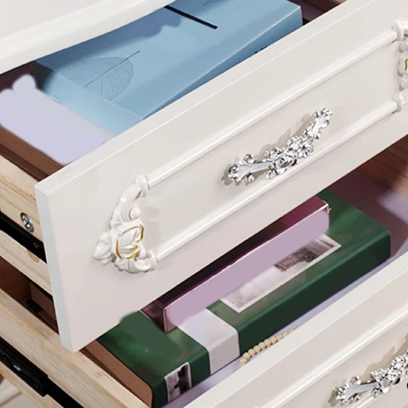 Mesita de noche francesa con tapa de madera, mesa de noche blanca con dos cajones y cuatro patas Blanco Clearhalo