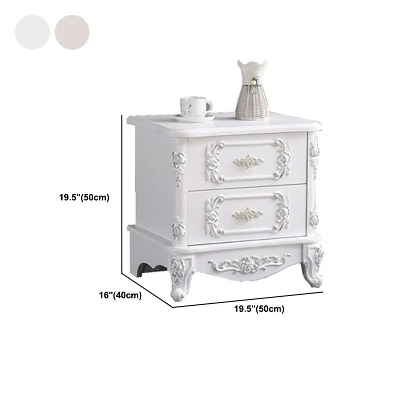 Mesita de noche francesa con tapa de madera, mesa de noche blanca con dos cajones y cuatro patas Blanco Clearhalo