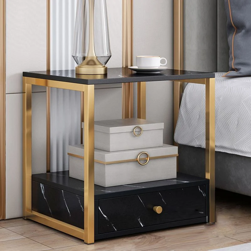 Mesita de noche Glam con cajón y almacenamiento en blanco y negro, 19,7 pulgadas de alto Negro Clearhalo