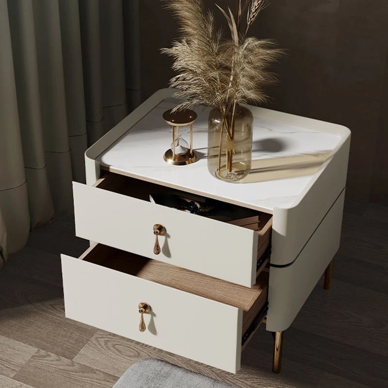 Mesita de noche Glam con 2 cajones, tapa de vidrio, patas de 19 pulgadas de alto, mesa de noche incluida Verde Clearhalo
