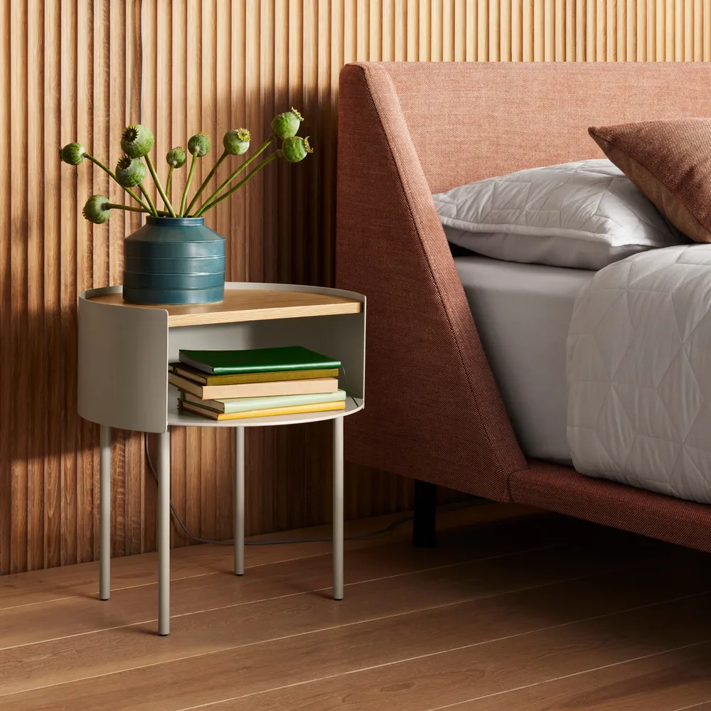 Mesita de noche de hierro y mesita de noche de madera, mesita de noche contemporánea, almacenamiento abierto Negro Clearhalo