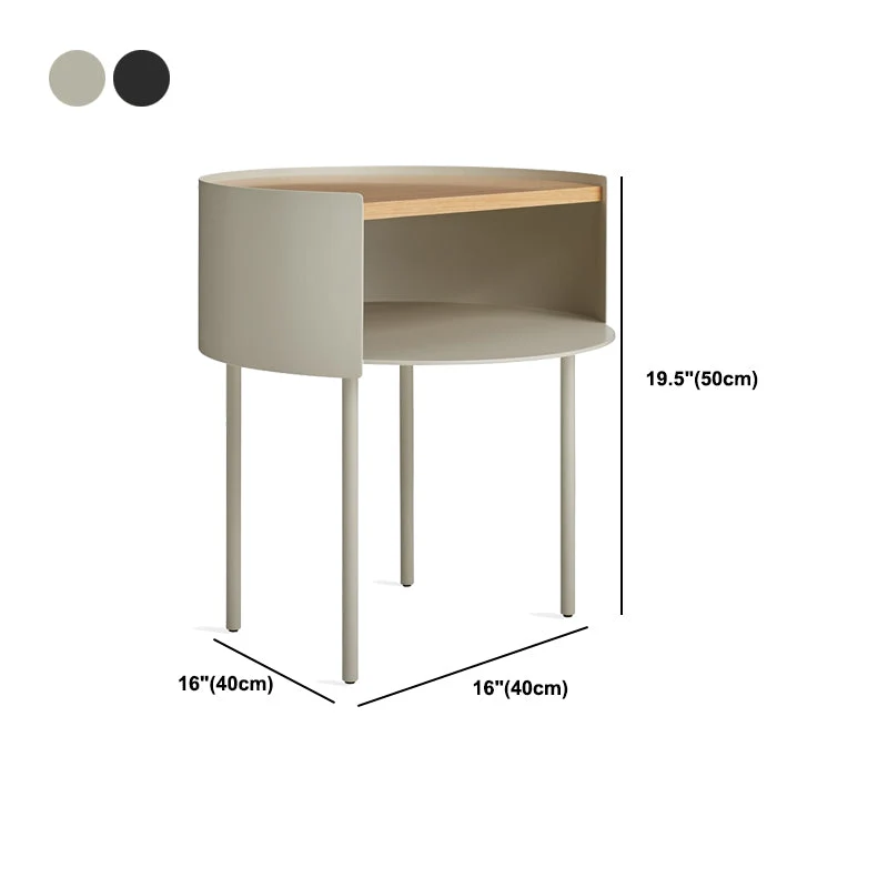 Mesita de noche de hierro y mesita de noche de madera, mesita de noche contemporánea, almacenamiento abierto Negro Clearhalo