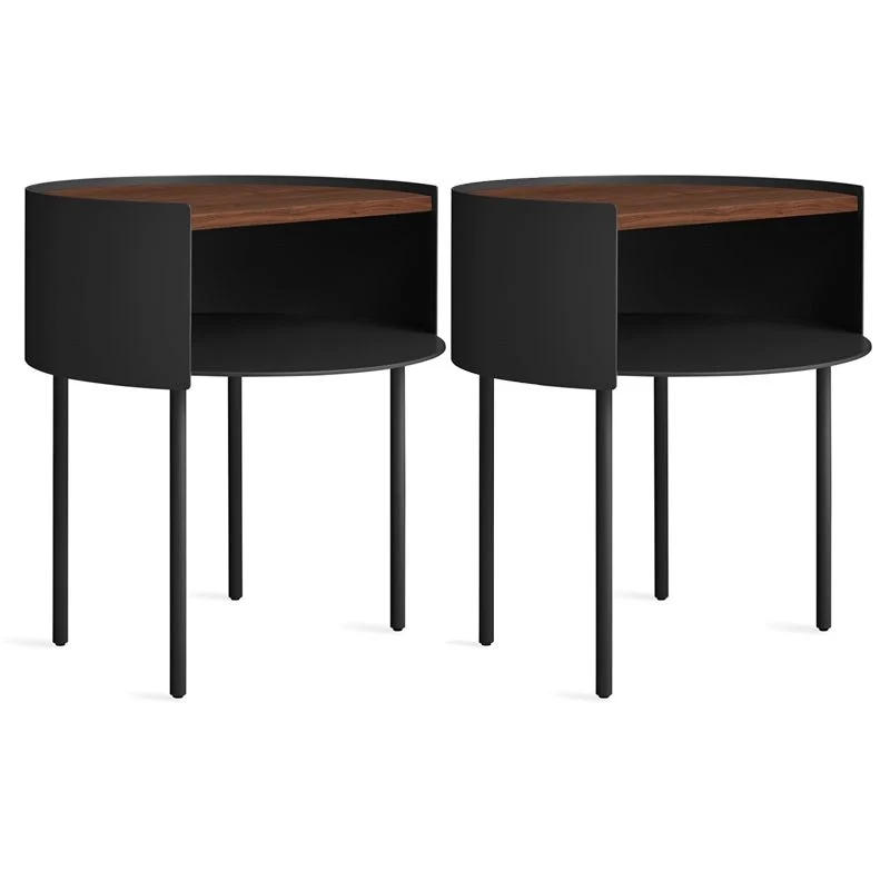 Mesita de noche de hierro y mesita de noche de madera, mesita de noche contemporánea, almacenamiento abierto Negro Clearhalo