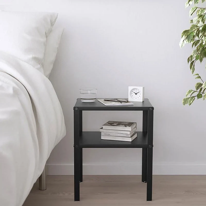 Mesita de noche industrial con almacenamiento abierto, mesa decorativa con patas Gris Clearhalo