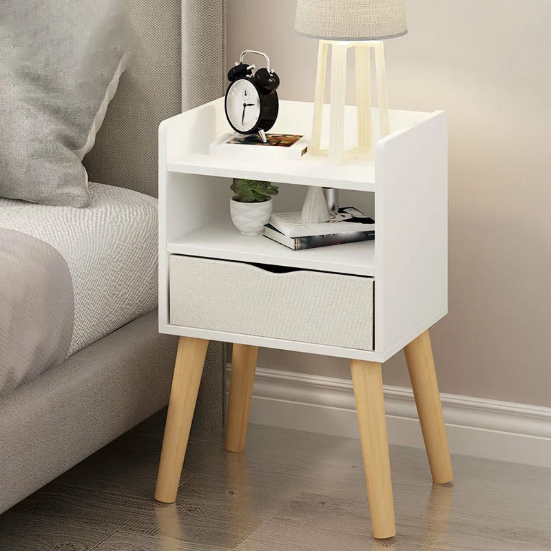 Mesita de noche de madera de 22,4" /23,6" de altura en azul/blanco / mesita de noche moderna natural Blanco Clearhalo