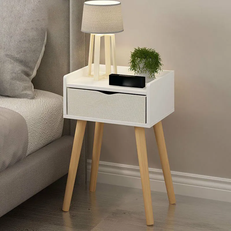 Mesita de noche de madera de 22,4" /23,6" de altura en azul/blanco / mesita de noche moderna natural Blanco Clearhalo
