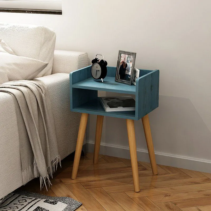 Mesita de noche de madera de 22,4" /23,6" de altura en azul/blanco / mesita de noche moderna natural Blanco Clearhalo