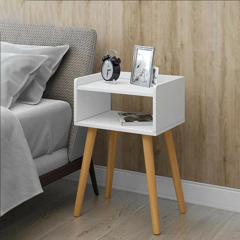 Mesita de noche de madera de 22,4" /23,6" de altura en azul/blanco / mesita de noche moderna natural Blanco Clearhalo