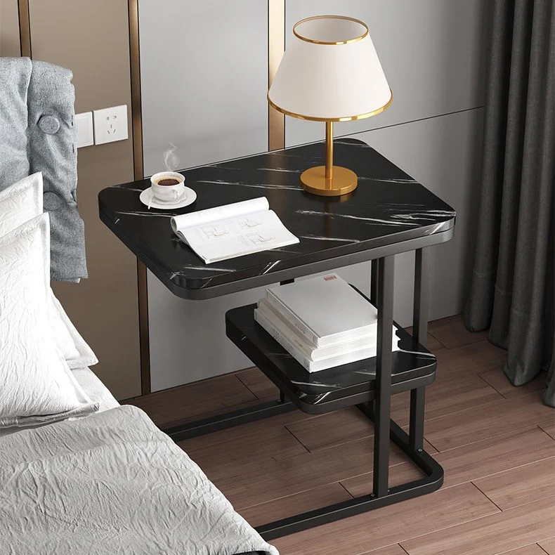 Mesita de noche de madera de 22,8" de altura en gris/blanco/negro moderna mesita de noche Clearhalo