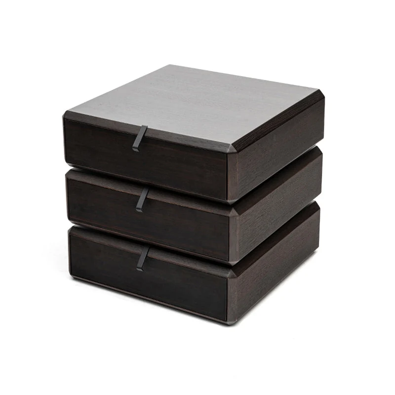 Mesita de noche de madera con 3 cajones Gris Clearhalo