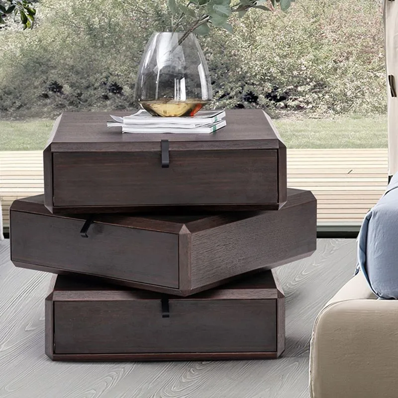 Mesita de noche de madera con 3 cajones Gris Clearhalo