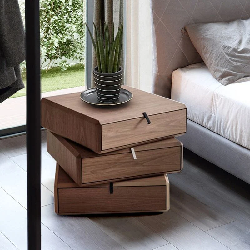 Mesita de noche de madera con 3 cajones Gris Clearhalo