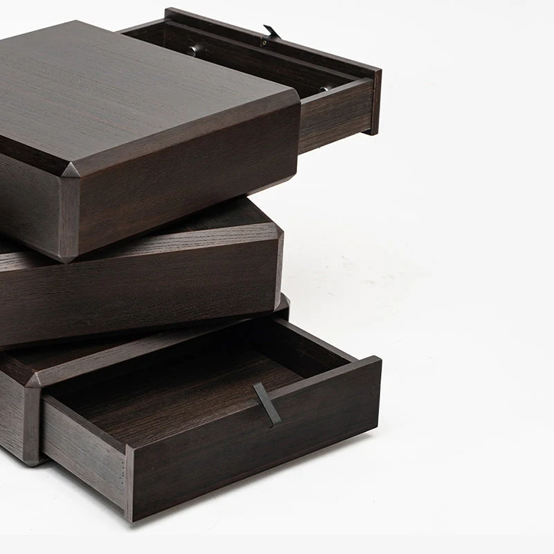 Mesita de noche de madera con 3 cajones Gris Clearhalo
