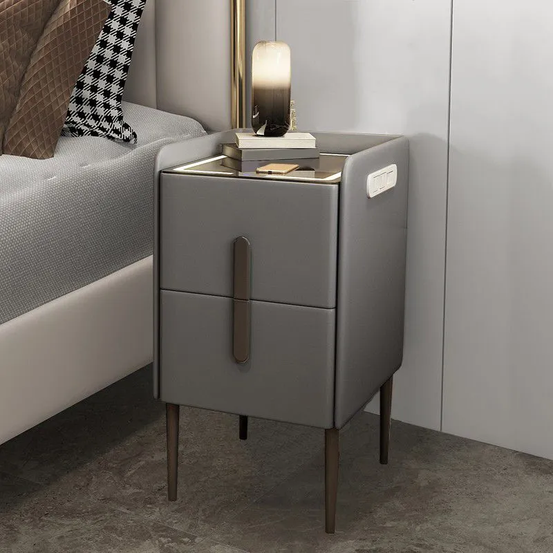 Mesita de noche de madera con cajones Mesita de noche de cama de 20" de alto en blanco/gris Gris Clearhalo