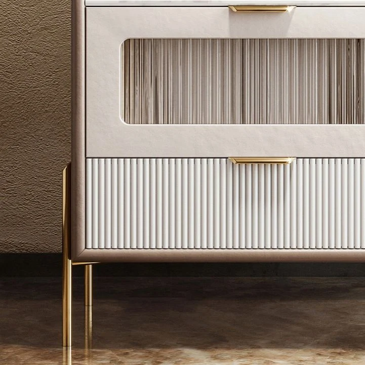 Mesita de noche de madera con detalles en vidrio de 20,5" de alto y 2 cajones Naranja Clearhalo