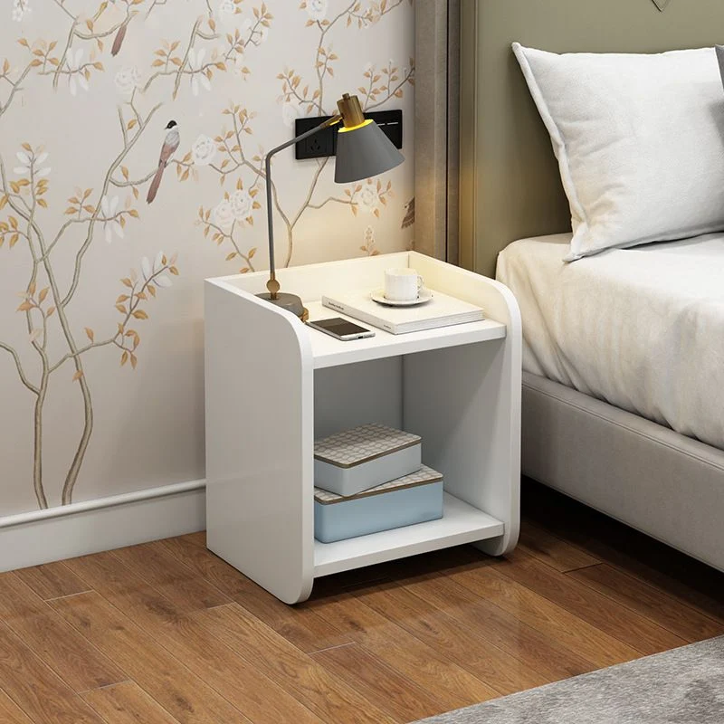 Mesita de noche de madera con estantes y cajones Mesita de noche de 15,7"/22,8" de altura Blanco Clearhalo