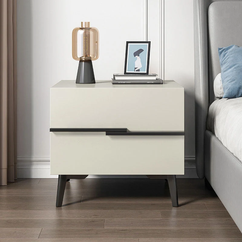 Mesita de noche de madera contemporánea, mesita de noche con 2 cajones para dormitorio Gris Clearhalo