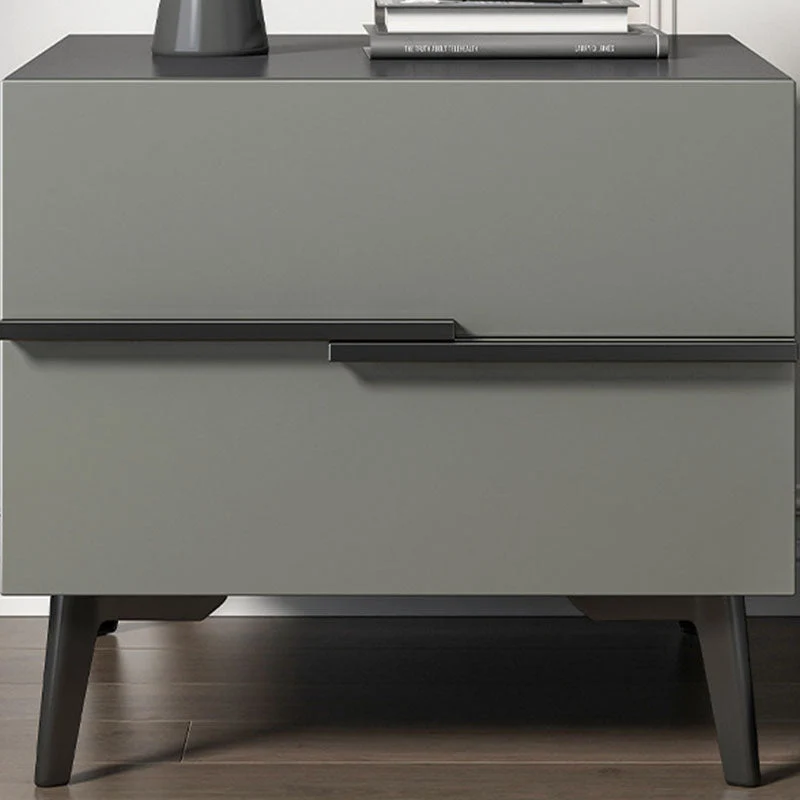 Mesita de noche de madera contemporánea, mesita de noche con 2 cajones para dormitorio Gris Clearhalo