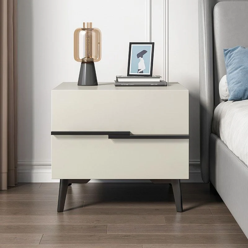 Mesita de noche de madera contemporánea, mesita de noche con 2 cajones para dormitorio Gris Clearhalo