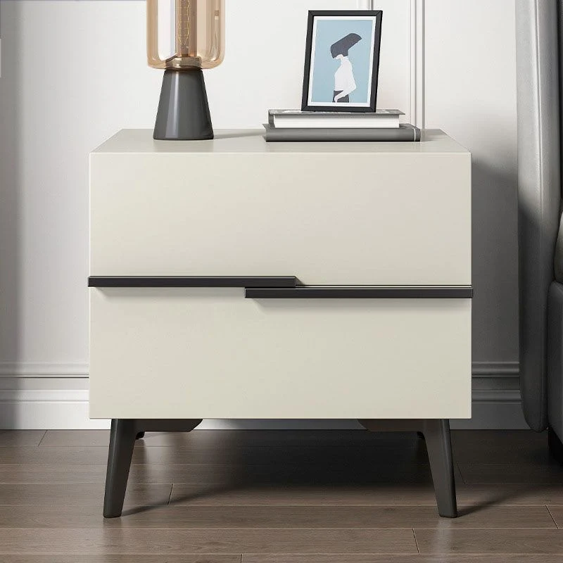 Mesita de noche de madera contemporánea, mesita de noche con 2 cajones para dormitorio Gris Clearhalo