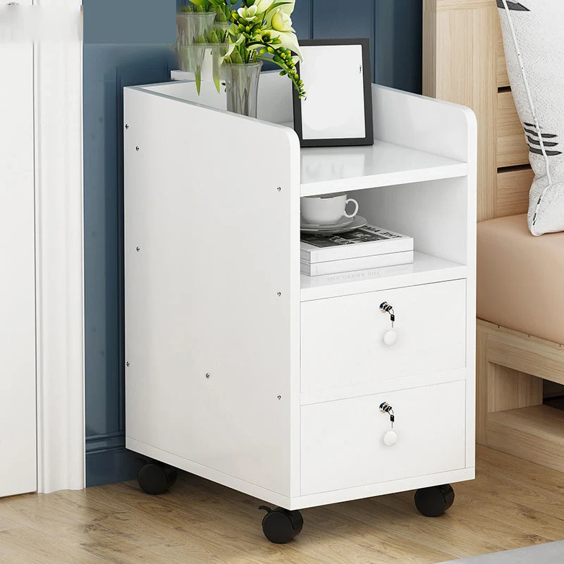 Mesita de noche de madera contemporánea para dormitorio, mesita de noche con 2 cajones Blanco Clearhalo