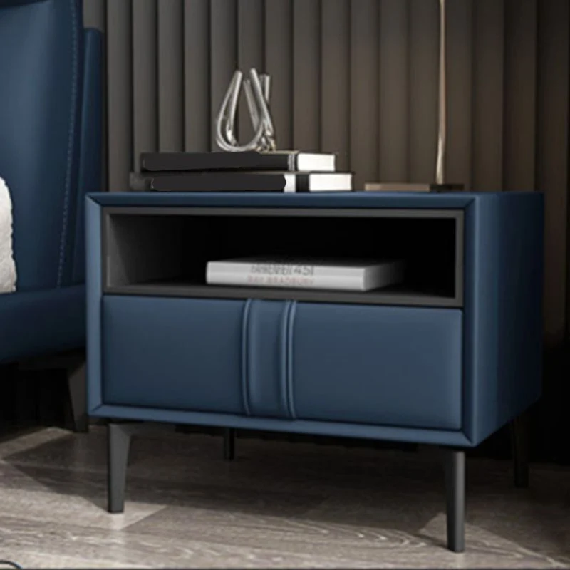 Mesita de noche de madera y cuero Mesita de noche abierta minimalista moderna con cajones Blanco Clearhalo