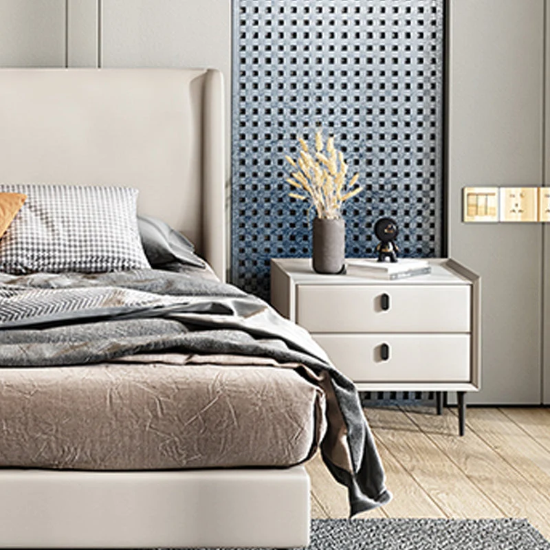 Mesita de noche de madera y cuero Mesita de noche minimalista moderna con cajones Gris Clearhalo