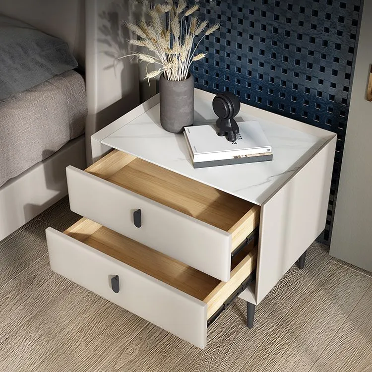 Mesita de noche de madera y cuero Mesita de noche minimalista moderna con cajones Gris Clearhalo