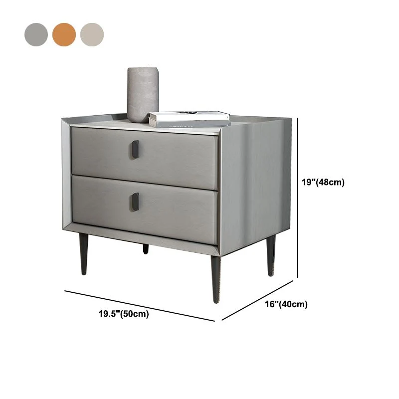 Mesita de noche de madera y cuero Mesita de noche minimalista moderna con cajones Gris Clearhalo