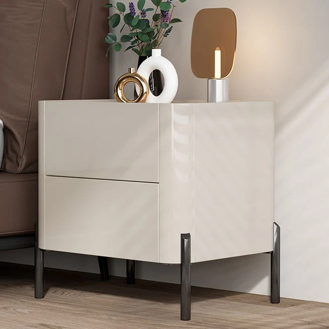 Mesita de noche de madera de ingenierí, mesita de noche moderna con cajones Gris Clearhalo